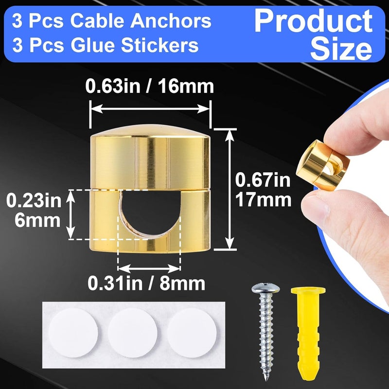 SmallCat 3 Sets Charger Holders for Cords, Gold Adjustable Cable Anchor Holders, Adhesive Metal Cord Clips, Cable Management Wire Organizers for Desk, Office, Nightstand - Image 2